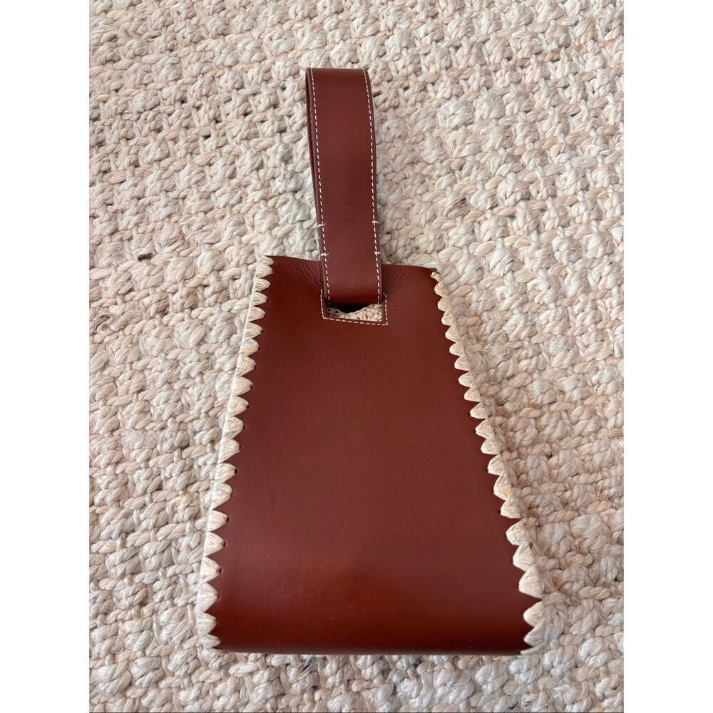 NWT J CREW  Raffia & Leather Bucket | Coastal Quiet Luxury Woven Top-handle bag - Picture 4 of 10